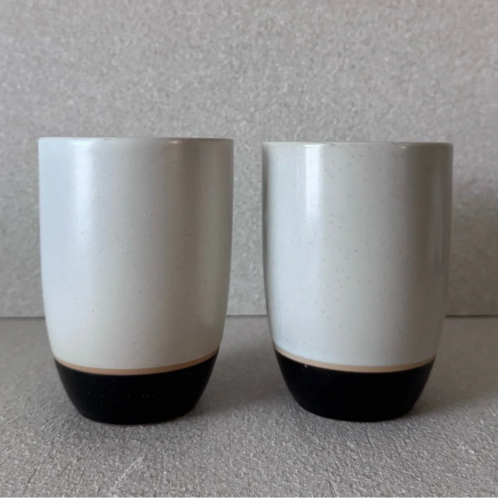 VTG Crate & Barrel Terra Mugs Set of 2 Tan Bands Speckled Stoneware Japan RARE